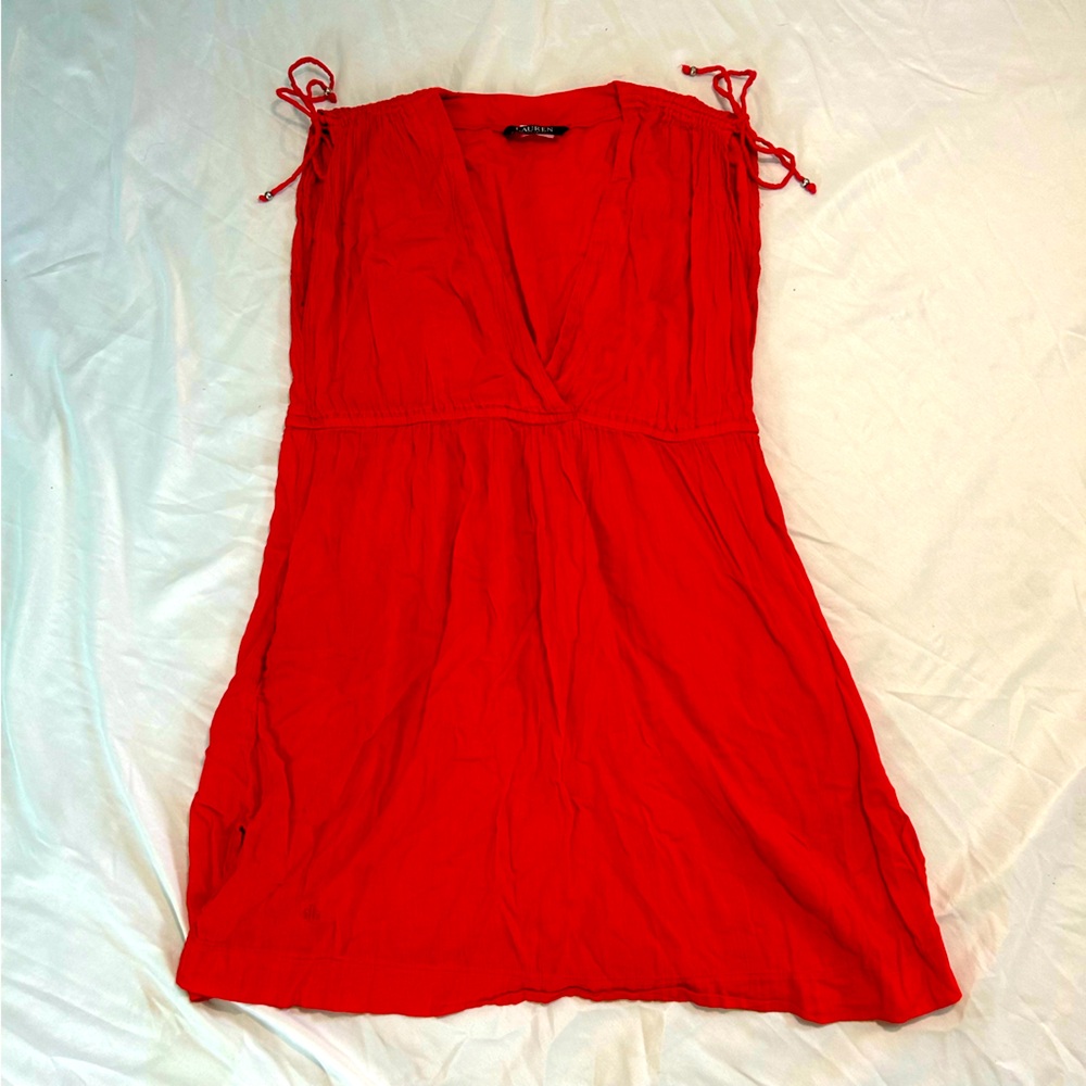 Ralph Lauren Crushed Cotton Farrah Dress Cover Up Red